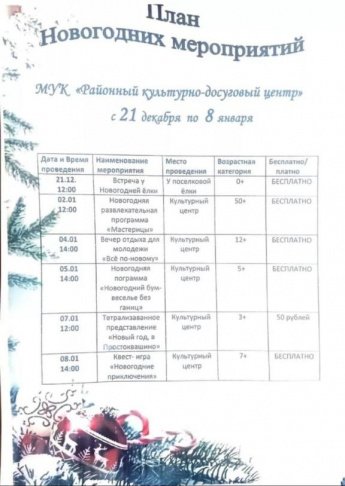 РКДЦ Поназыревского района информирует о планах мероприятий на новогодние праздники